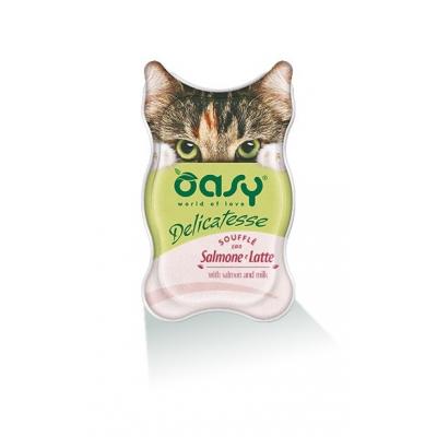 Oasy Gatto DELICATESSE Soufflé Con Salmone E Latte Vaschetta 85 Gr