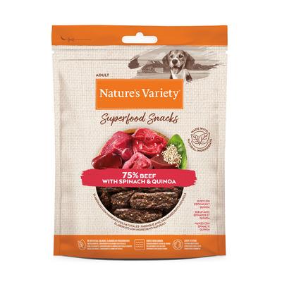 Nature's Variety Cane Adulto Snack Superfoods Manzo, Spinaci & Quinoa 85g