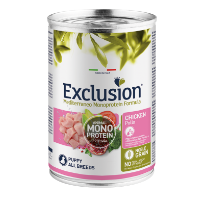 Exclusion Cane Mediterraneo Monoprotein Puppy All Breeds Pollo Lattina 400gr