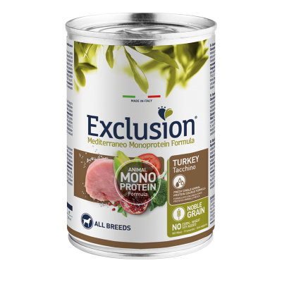 Exclusion Cane Mediterraneo Monoprotein Adulto All Breeds Tacchino Lattina 400gr