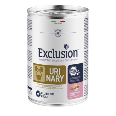 Exclusion Cane Monoprotein Veterinary Diet Urinary All Breeds Adulto Maiale, Sorgo&Riso Lattina