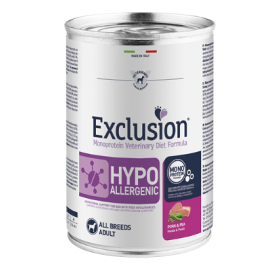 Exclusion Cane Monoprotein Veterinary Diet Hypoallergenic Adulto All Breeds Maiale&Piselli Lattina 200gr