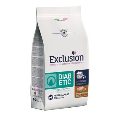 Exclusion Cane Monoprotein Veterinary Diet Diabetic Adulto Medium&Large Maiale, Sorgo&Piselli