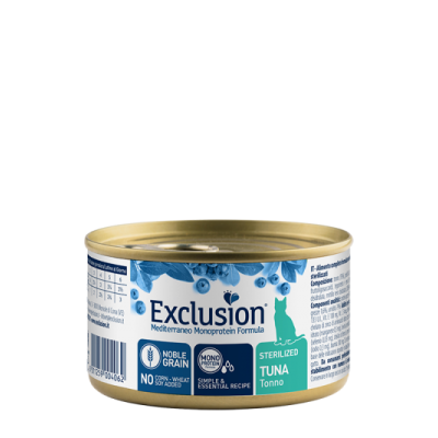 Exclusion gatto Mediterraneo Monoprotein Adulto Sterilizzato Tonno Lattina 85gr