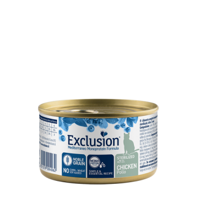 Exclusion Gatto Mediterraneo Monoprotein Adulto Sterilizzato 7+ Pollo Lattina 85gr