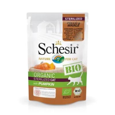 Schesir Gatto Bio Organic Busta Adulto Sterilizzato Pollo, Maiale  Zucca 85g