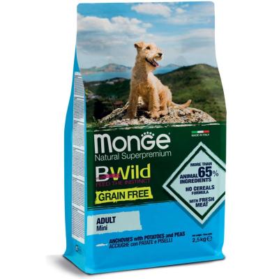 Monge Cane Bwild Grain Free Adulto Mini Acciughe, Patate & Piselli 2,5 Kg