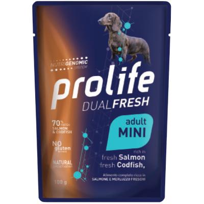 Prolife Cane Dual Fresh Adulto Mini Salmone, Merluzzo & Riso Busta 100 Gr