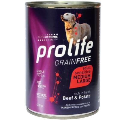 Prolife Cane Grain Free Sensitive Adulto Medium & Large Manzo & Patate Lattina 800 Gr