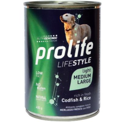 Prolife Cane Lifestyle Light Adulto Medium & Large Merluzzo & Riso Lattina 400 Gr