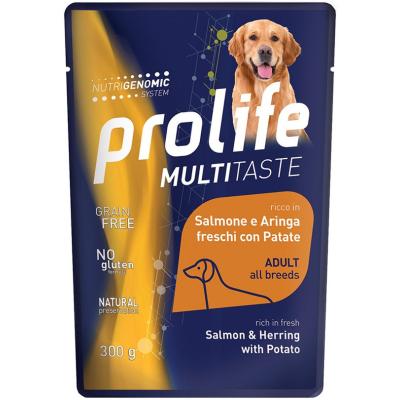 Prolife Cane Multitaste Adulto Salmone, Aringa & Patate Busta 300 Gr