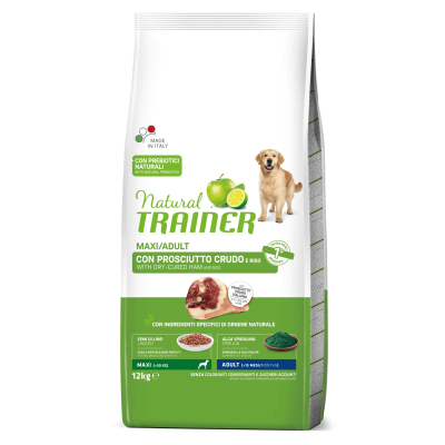 Natural Trainer cani Maxi Adult Prosciutto crudo e Riso 12kg