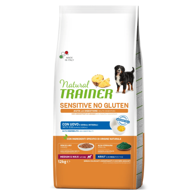 Trainer Natural Sensitive No Gluten Cane Adult e Maxi con Uovo e Cereali Integrali da 12 Kg